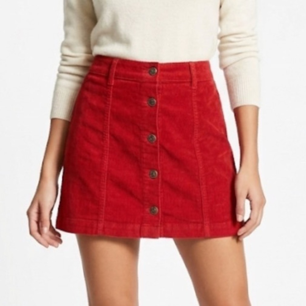 Forever 21 Los Angeles NWT Burgundy Red Corduroy Mini Skirt Medium Button Front